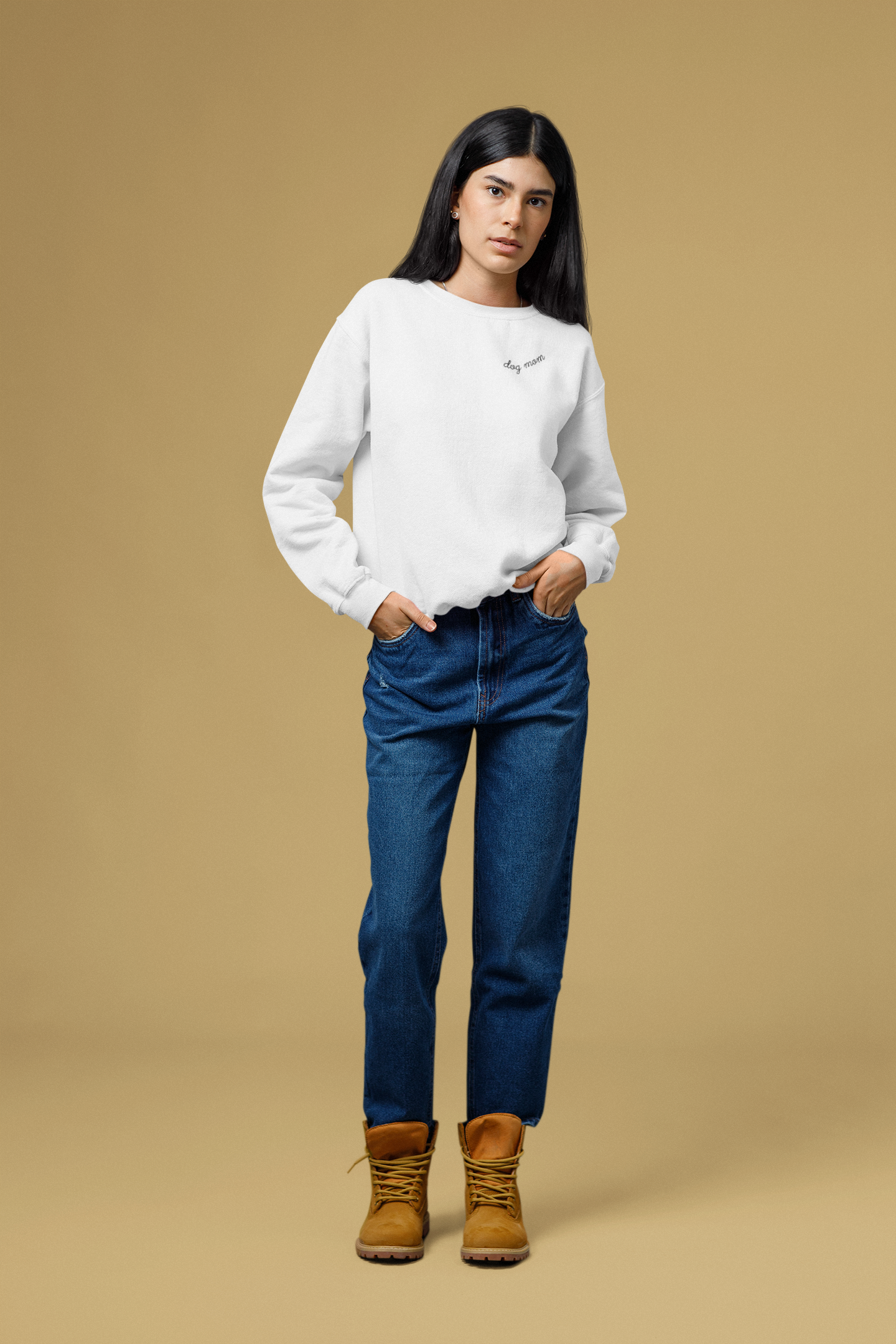 Embroidered Personalized Dog Mom Crewneck Sweatshirt, Personalized Pet names on sleeve w/ dog ears