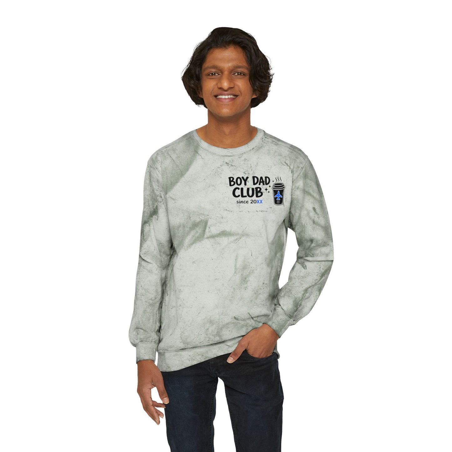 Boy Dad Crewneck Sweatshirt – Marble Tie-Dye "Boy Dad Club" Graphic