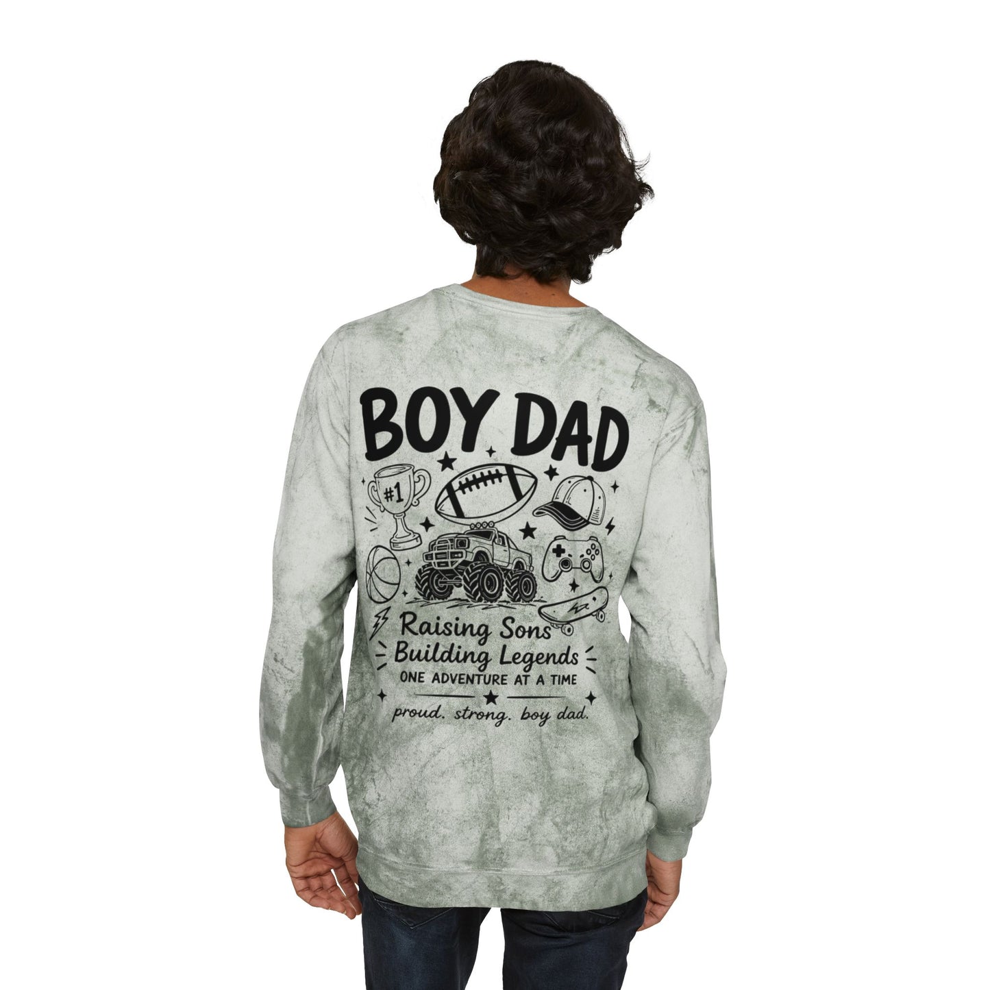 Boy Dad Crewneck Sweatshirt – Marble Tie-Dye "Boy Dad Club" Graphic
