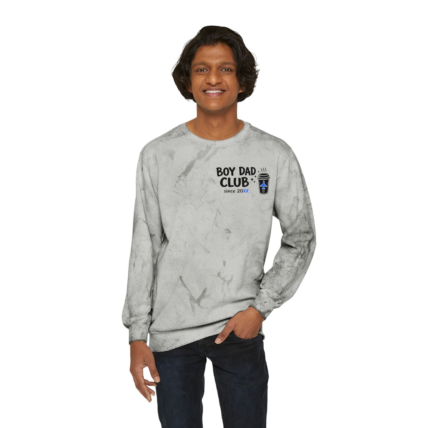 Boy Dad Crewneck Sweatshirt – Marble Tie-Dye "Boy Dad Club" Graphic